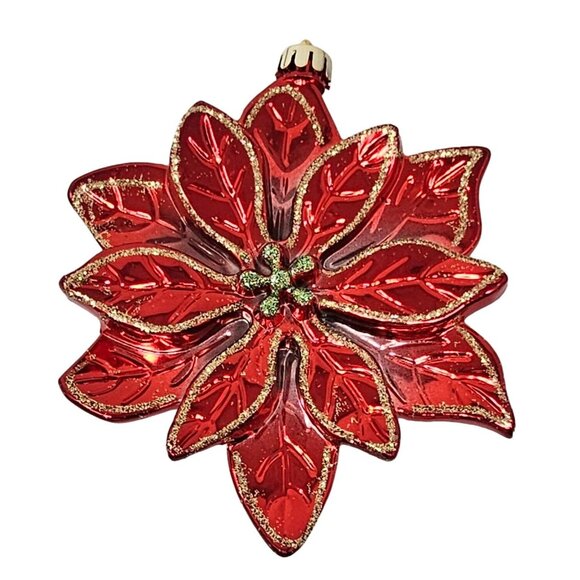 Red Poinsettia Shatterproof Christmas Ornaments (Set of 8), Holiday Party Decor - Picture 2 of 6